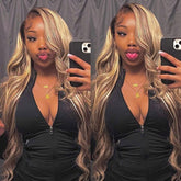 Blonde Highlight Wig Body Wave Dark Brown Wig With Blonde Highlights